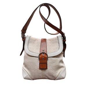 Coach Soho 6376 Cream Tan Mini Signature Jacquard Flap Shoulder Bag